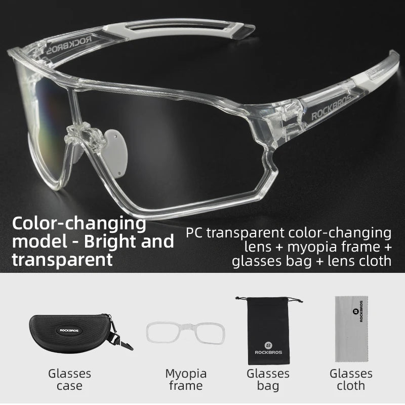 ROCKBROS Occhiali Da Ciclismo Fotocromatici UV400 Per Sport All Aperto Leggeri E Flessibili MTB