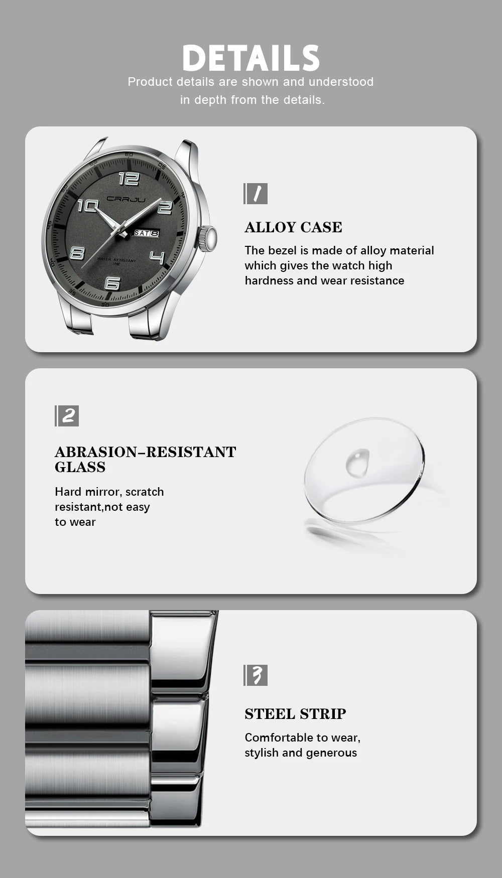 CRRJU Orologi Da Uomo Nuovi Casual Business Cinturino In Acciaio Inox Quarzo Con Data Lancette Luminose