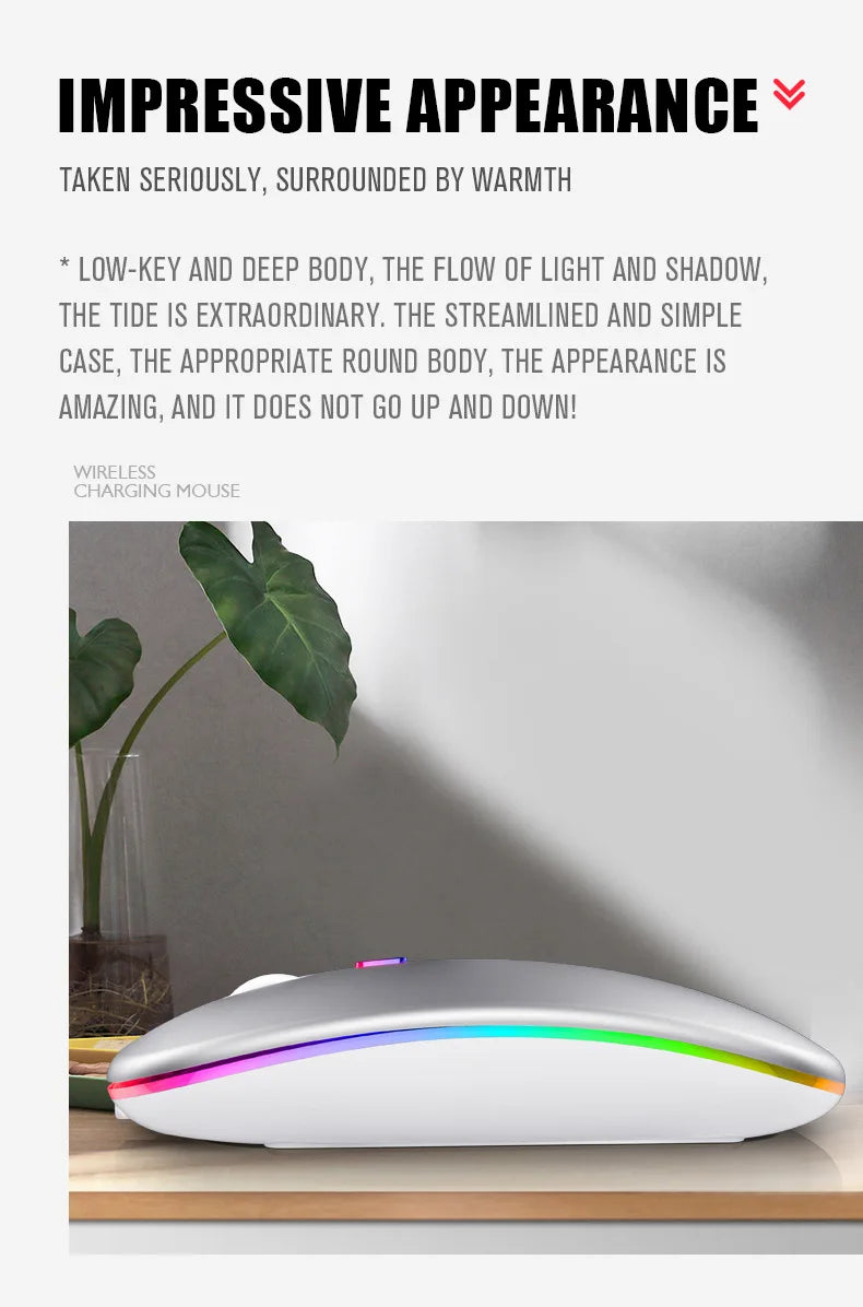 Mouse Wireless Bluetooth Ricaricabile USB RGB 1600 DPI 2,4 GHz Per PC Laptop Tablet MacBook Gaming