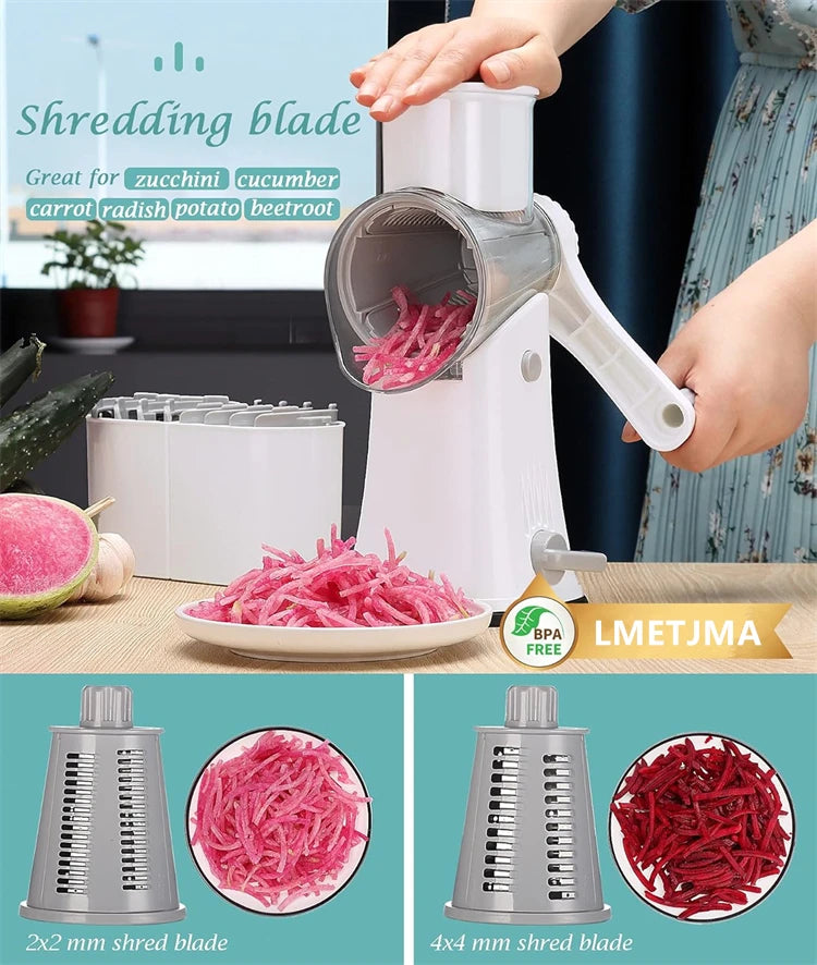 LMETJMA 5 In 1 Grattugia Rotante Per Formaggio Verdura Mandolino Julienne Affettatrice Waffle Cutter Noci Chopper JT247