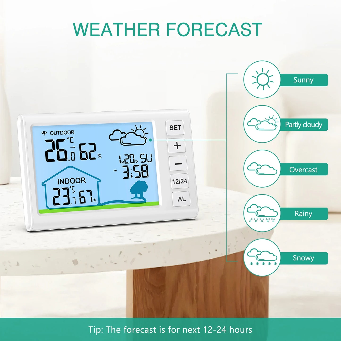 Stazioni Meteorologiche Wireless ORIA Termometro Digitale Esterno Igrometro Interno Con Orologio Umidità Temperatura