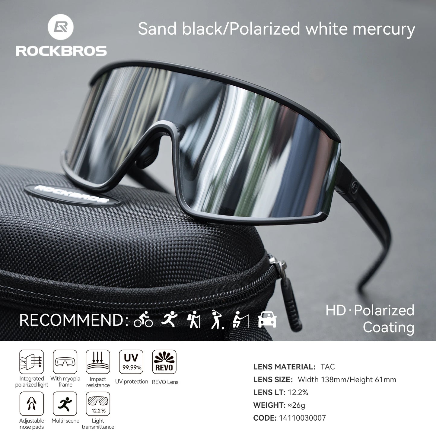 ROCKBROS Occhiali Da Sole Polarizzati UV400 Per Ciclismo All'aperto Unisex Antiappannamento Fotocromatici