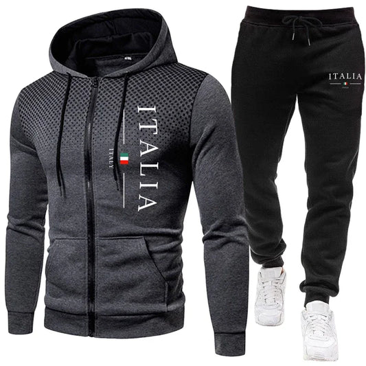 Tuta Da Uomo Autunno Inverno Con Cappuccio E Pantaloni Sportivi Con Cerniera Per Allenamento Quotidiano