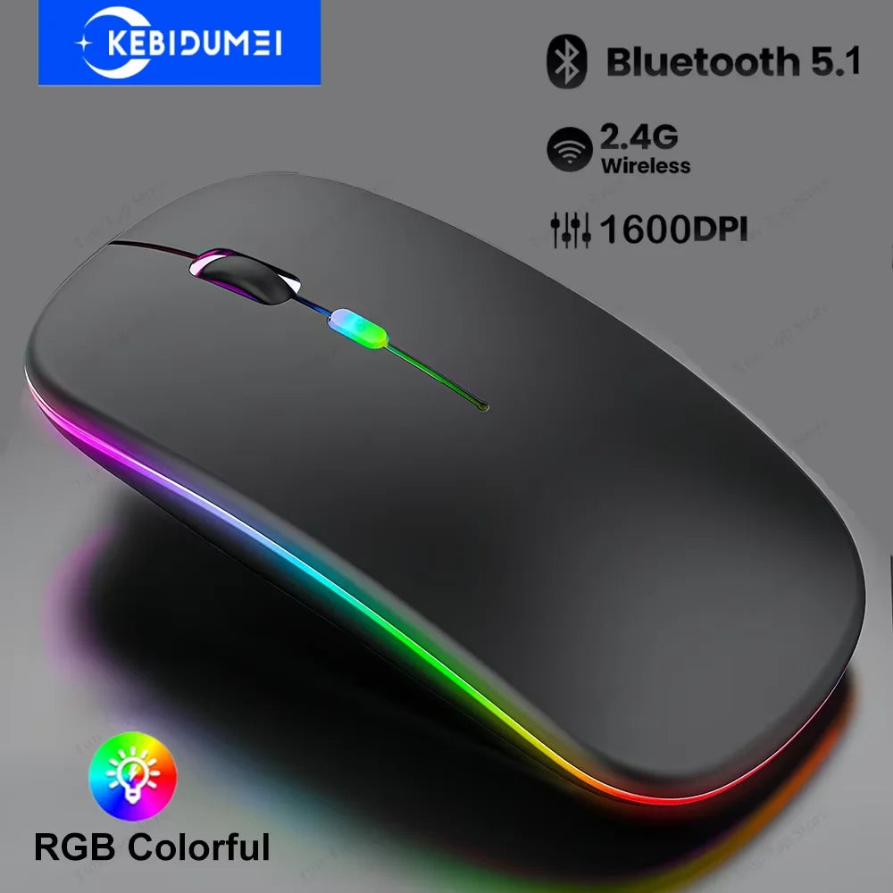 Set Tastiera e Mouse Bluetooth RGB Retroilluminato, Mouse Wireless 2.4G, Tastiera Ricaricabile