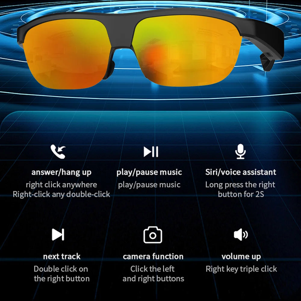 Occhiali Intelligenti Da Uomo Con Cuffie Bluetooth 5.0 Occhiali Da Sole Sport Per Esterni Musica Fotocamera Chiamate Assistente Vocale