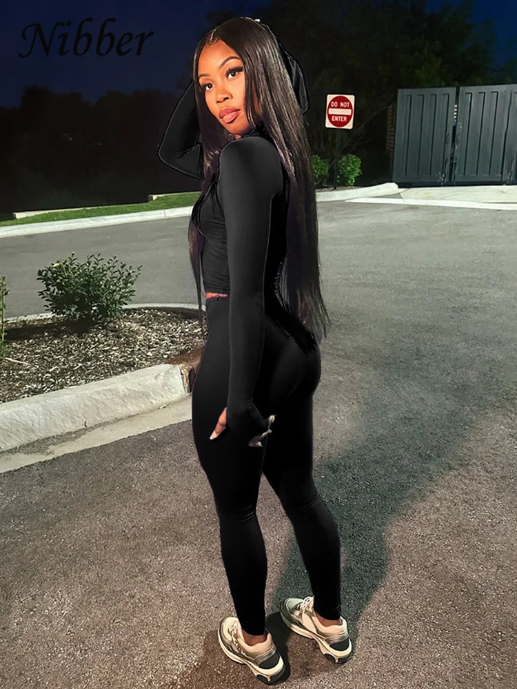 Nibber Sportivo Casual Tuta 2 Pezzi Donna Con Cappuccio Zip Crop Top E Leggings Fitness Morbide Stretch Streetwear