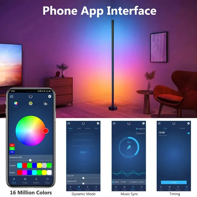 Lampada Da Terra LED Intelligente Con Telecomando RGB Controllo App Sincronizzazione Musicale Angolata Per Umore E Giochi In Soggiorno