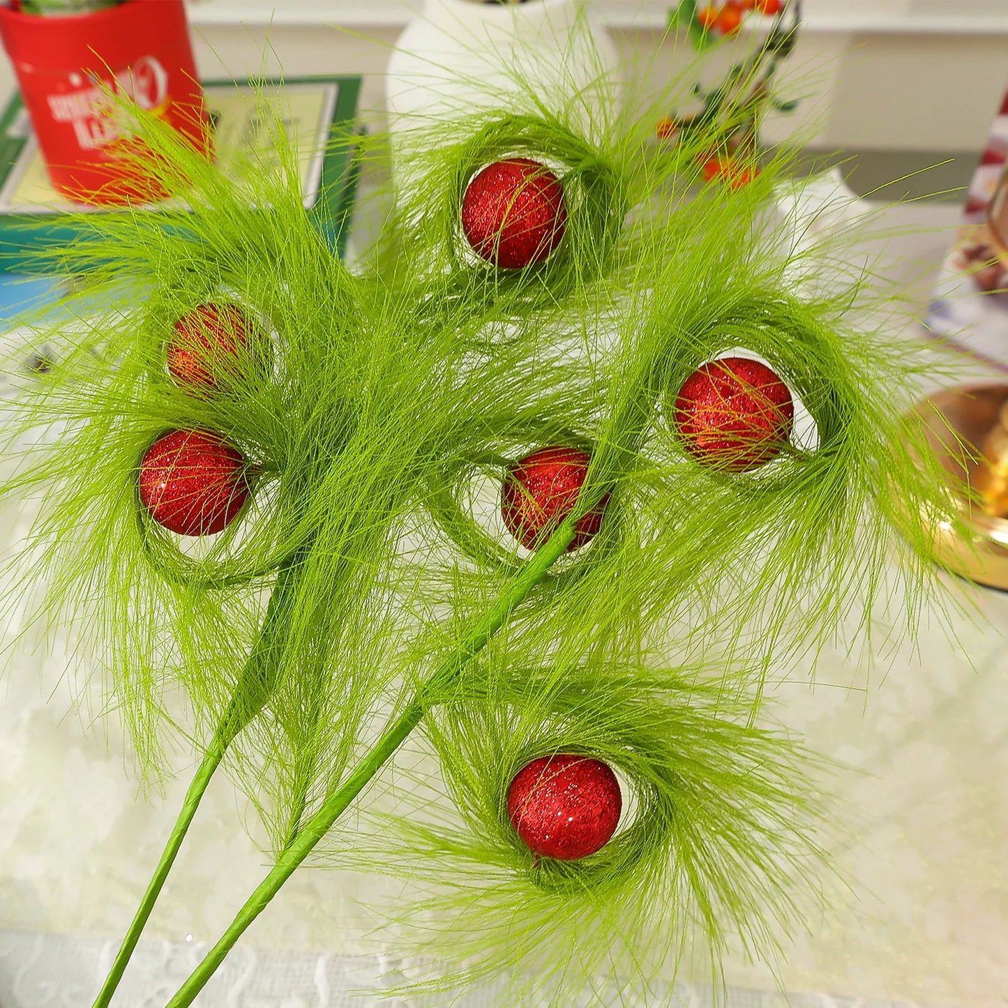 Erba Di Pampa Artificiale Con Palla Glitterata Rossa Per Decorazioni Natalizie Albero Di Natale E Matrimonio