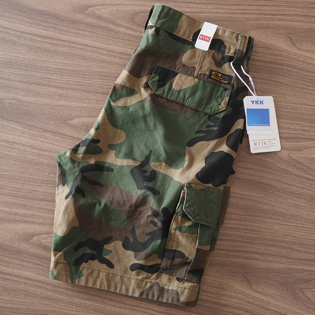 Estate New American Retro Camouflage Cargo Shorts Da Uomo In Cotone Lavato Con Multi Tasche