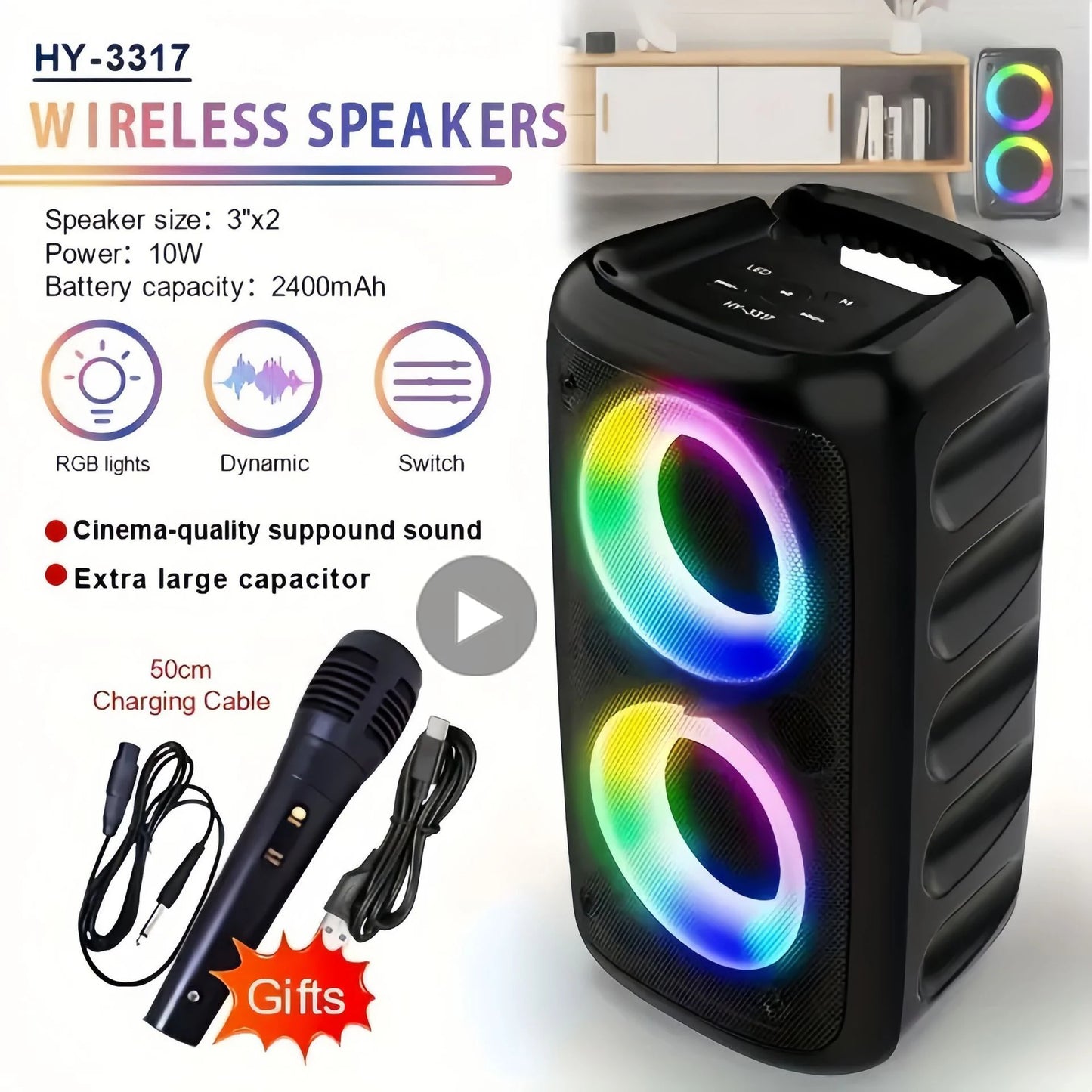 Karaoke Radio FM Altoparlante Bluetooth Portatile Con Microfono Lampada Led Subwoofer TWS Per Musica Casa Auto Viaggi