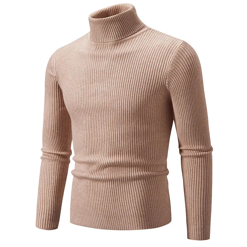 Pullover Da Uomo Dolcevita Lavorato A Maglia Solido Slim Fit Autunno Inverno Manica Intera Casual
