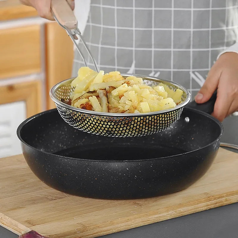 Schiumarola In Acciaio Inossidabile Con Manico In Legno Portatile Per Cibo Fritto Filtraggio Colino Cucina