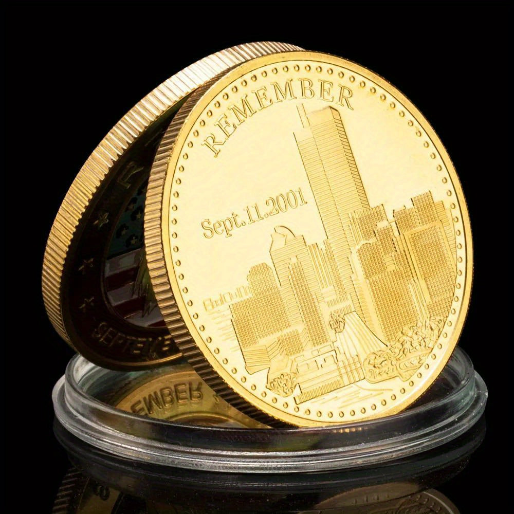Moneta Ricordo 9.11 2001 Placcata Oro Modello Aquila Commemorativa Da Collezione Souvenir