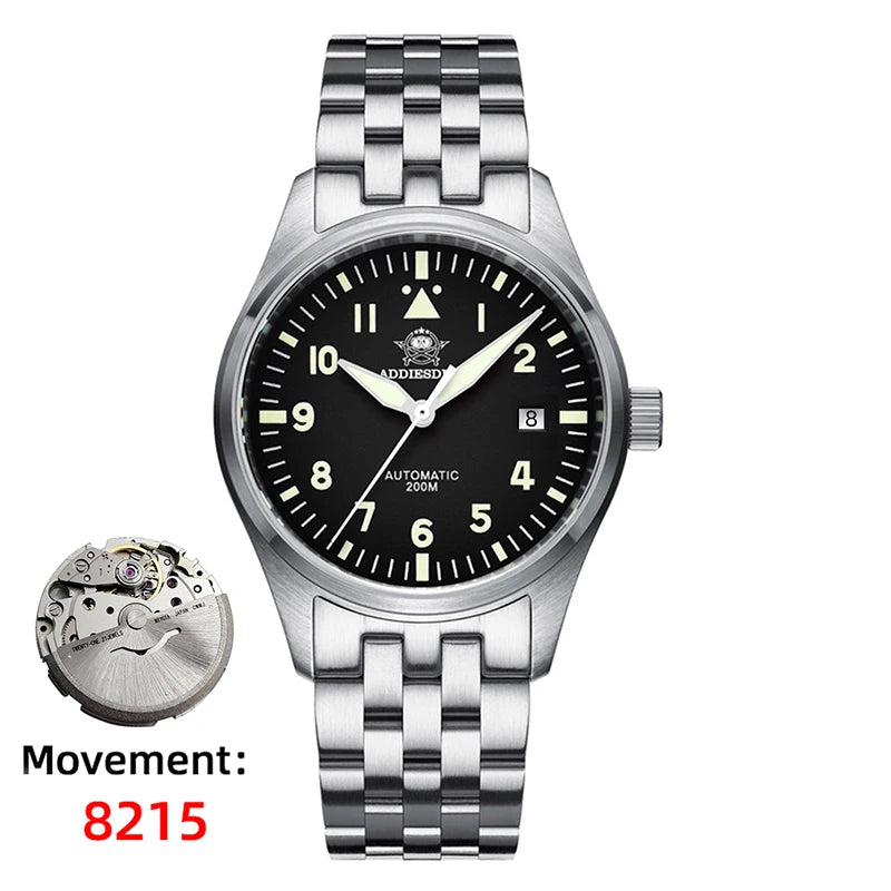 Orologio Meccanico Con Zaffiro 39mm Movimento 8215 Giappone Automatico Da Uomo Impermeabile 200m Luminoso Pilota Retrò