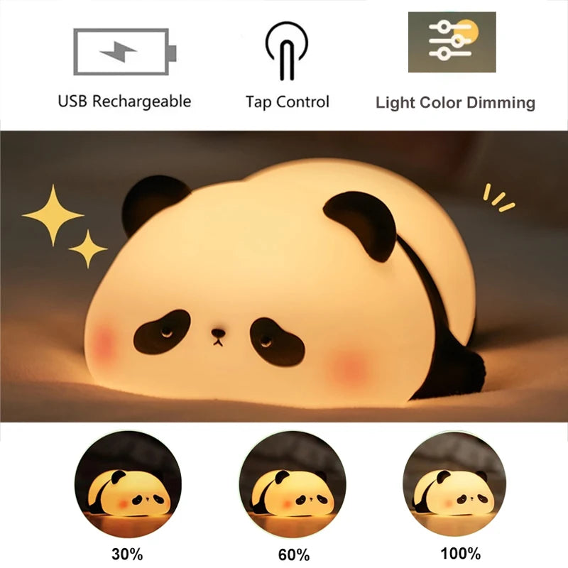 Lampada Notturna Panda Ricaricabile con Sensore Touch Silicone Dimmerabile Led per Comodino per Bambini Regalo