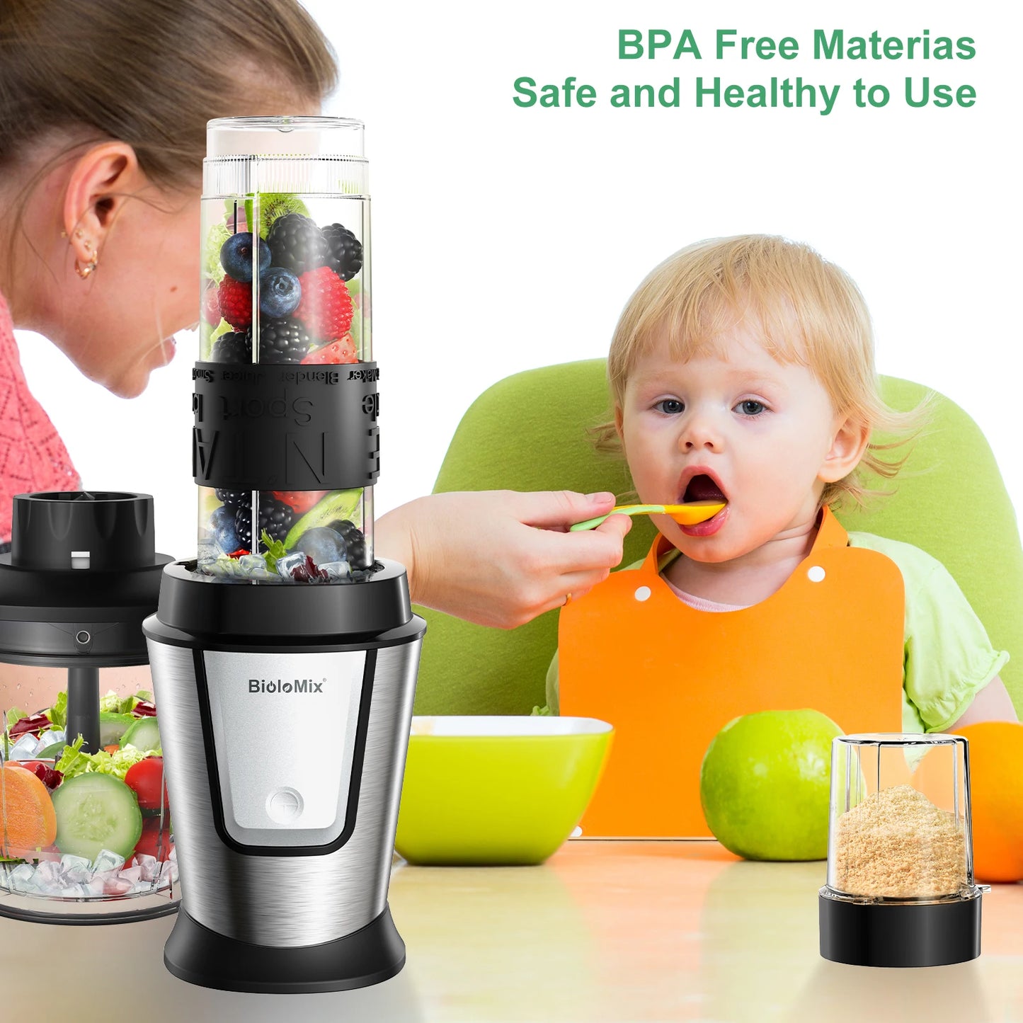 Biolomix TB23M Robot da Cucina 3 in 1 700W Potente Multifunzione Frullatore Spremiagrumi e Tritatutto per Famiglie