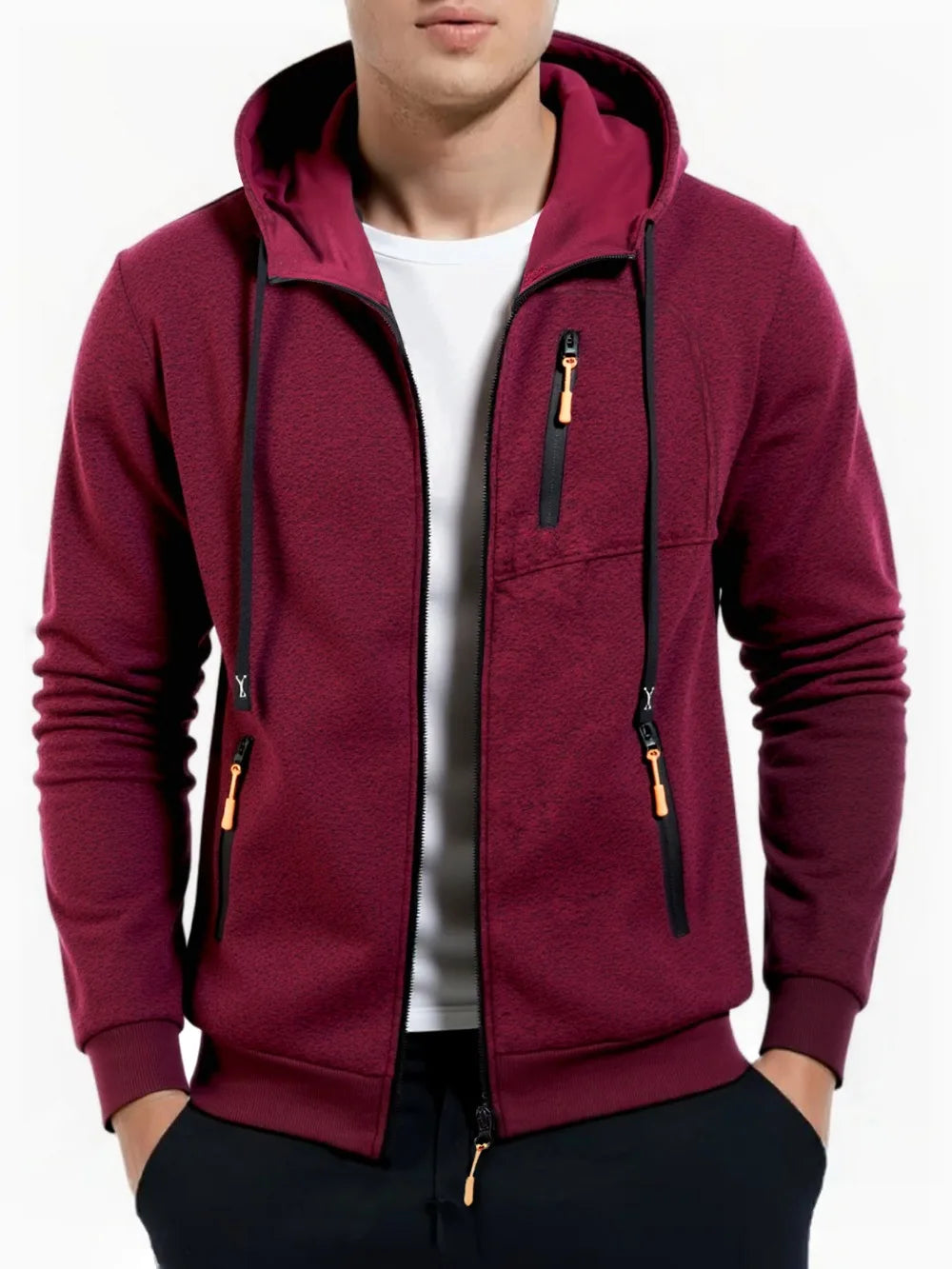 Felpe Con Cappuccio Da Uomo Autunnali Giacca Con Cerniera Maniche Lunghe Tinta Unita Sportivo Da Esterno Slim Fit