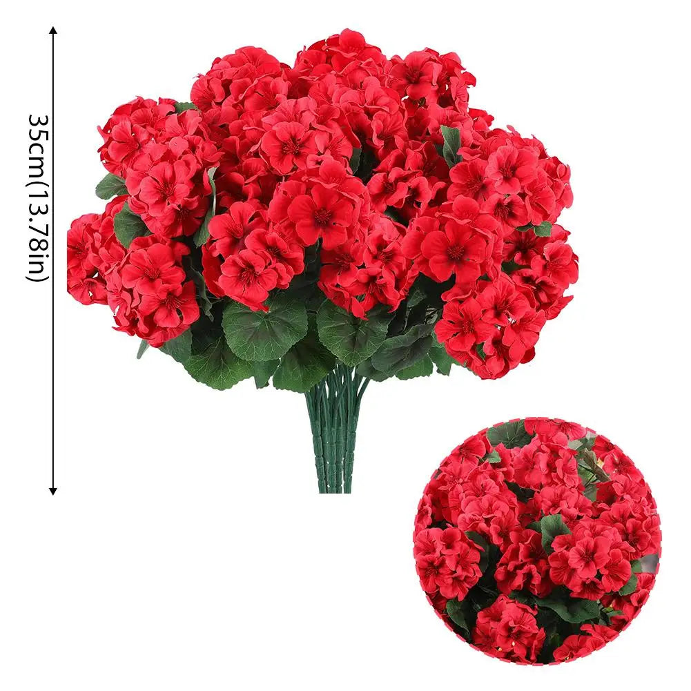 Gerani Artificiali UV Resistente 6 Pezzi Rosso Fiori di Seta per Esterno in Vaso e Centrotavola
