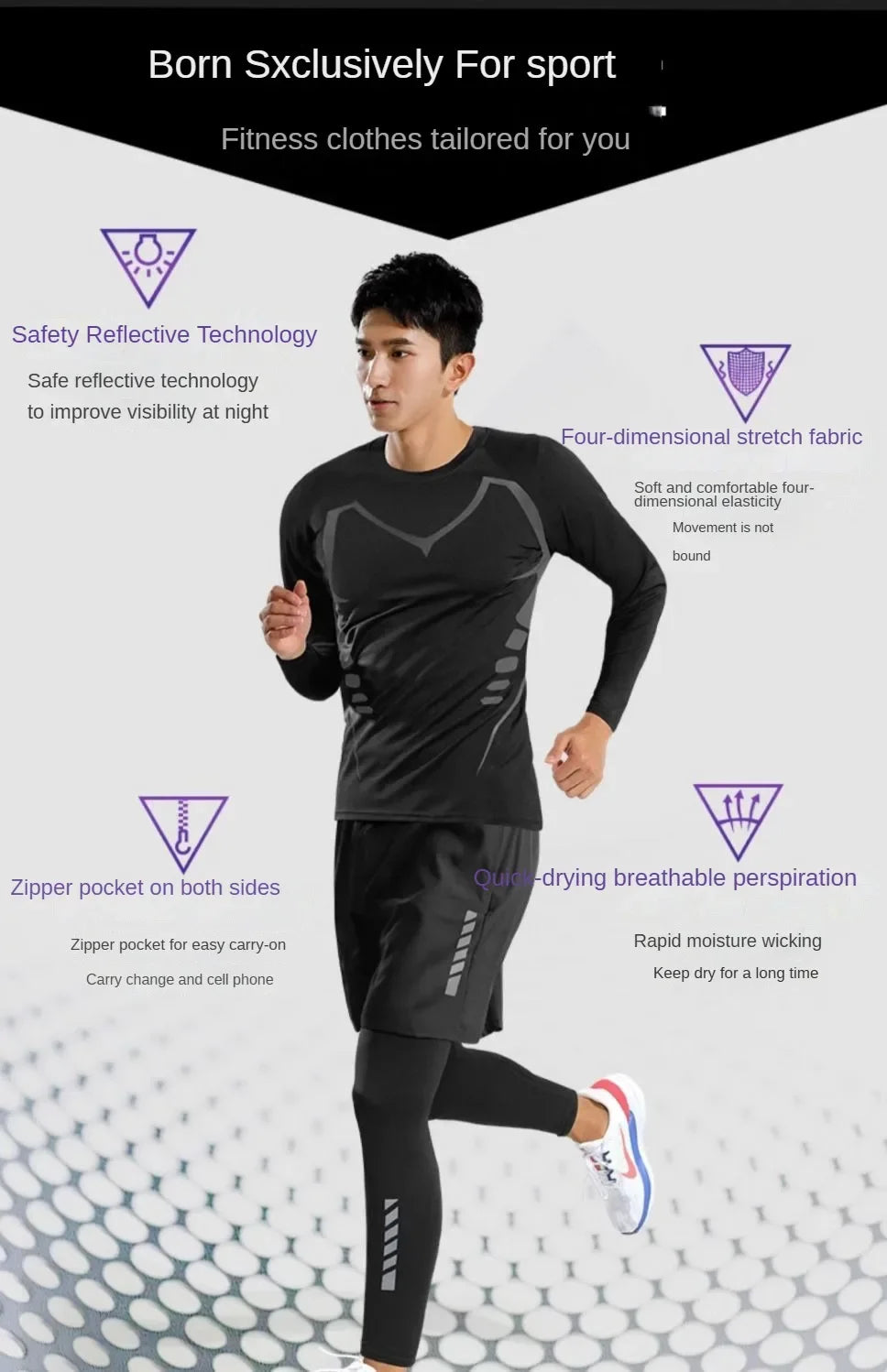 Completo Da Uomo In Fibra Ghiaccio Ad Asciugatura Rapida Set Per Corsa Fitness Maratona Ciclismo Allenamento