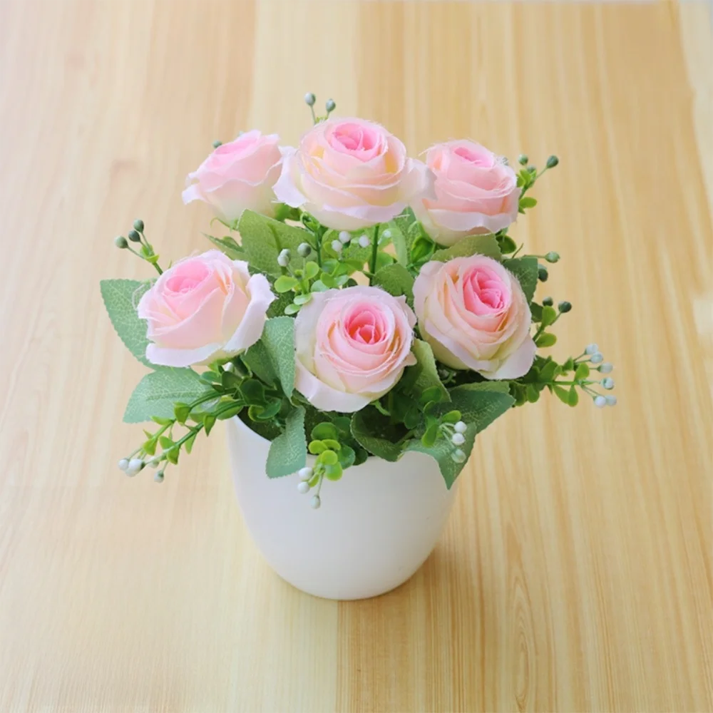 Rosa Artificiale In Vaso Plastica Multicolore Piante Finte Ornamentali Per Interni Ed Esterni Decorazione Giardino