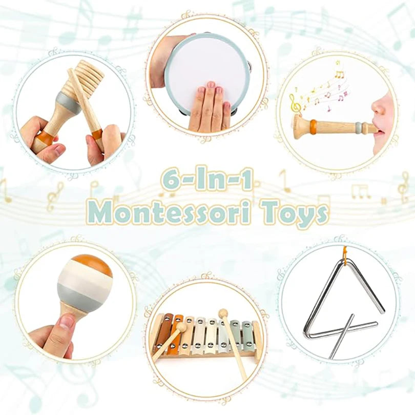 Set Strumenti Musicali Per Bambini In Legno Montessori Xilofono E Tamburo Regalo Educativo Per Età Prescolare 3 6 Anni