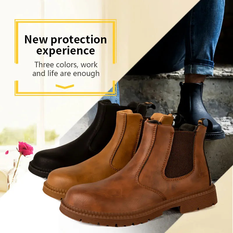 Scarpe Da Lavoro Antinfortunistiche Resistenti All Acqua Uomo Stivali In Pelle Con Testa In Acciaio Marrone