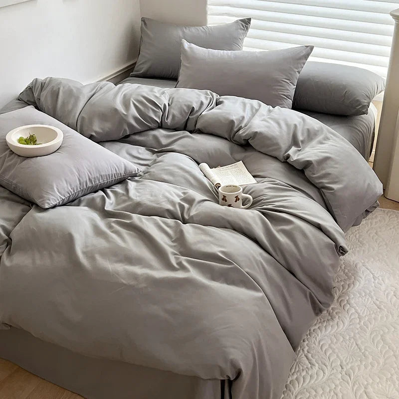 Set Biancheria Da Letto In Cotone Solido Con Copripiumino Federa E Lenzuolo Per Letto Singolo Matrimoniale King Queen