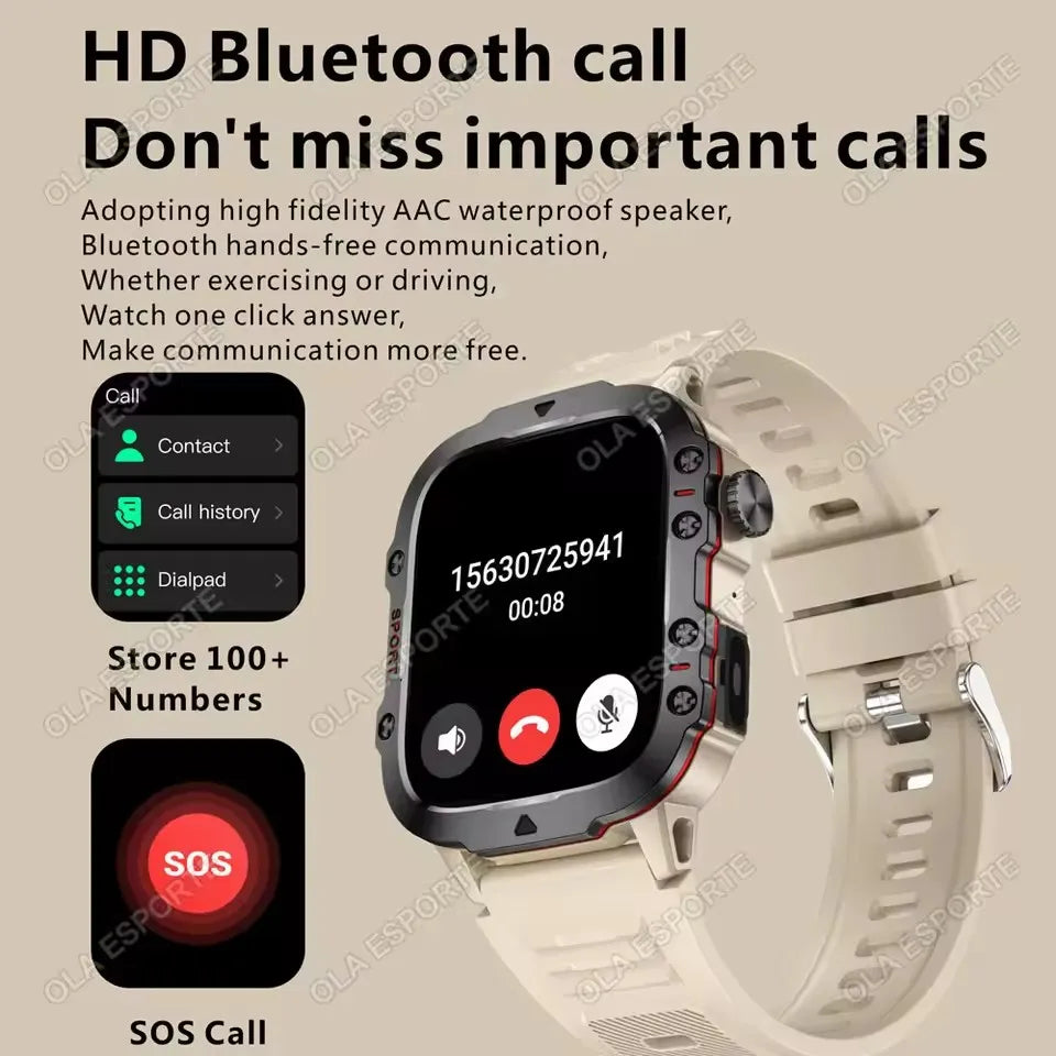 Smartwatch Militare Per Uomo 2026 IP67 3ATM GPS Bluetooth Salute Pressione Sanguigna Chiamate