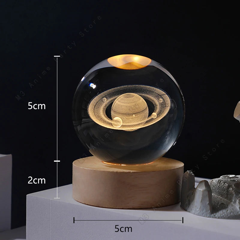 Sfera Di Cristallo 3D Luce Notturna Lampada A LED Per Comodino Galassia Saturno Pianeti Luna 5 Cm Regalo Per Bambini