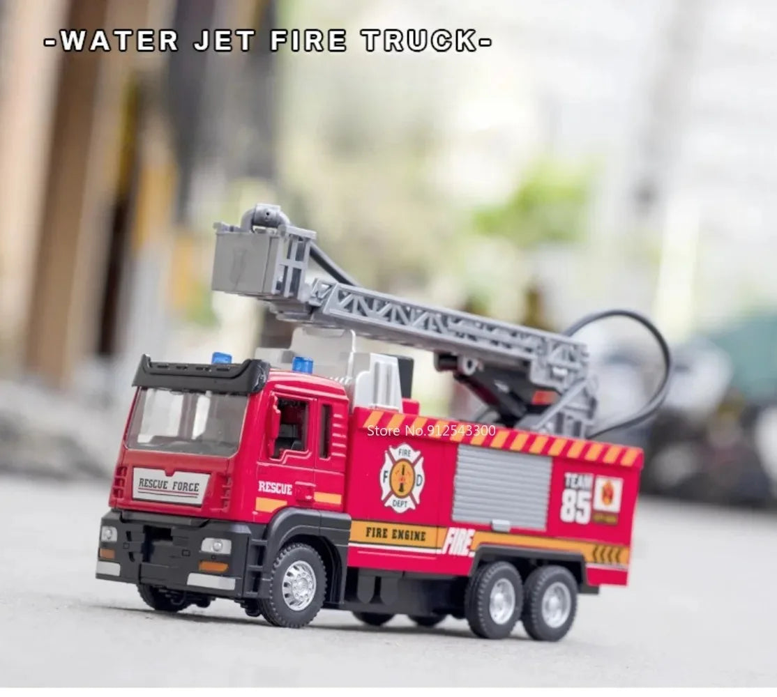 Scala 1:32 Spruzzo D'Acqua Camion Pompieri Modello Con Suono Luce Porte Apribili Tirare Indietro Regalo Ragazzi