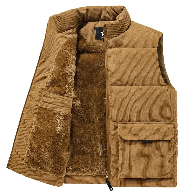 Gilet Pile Da Uomo Inverno Caldo Senza Maniche Con Colletto Quadrato Stile Esercito Abbigliamento