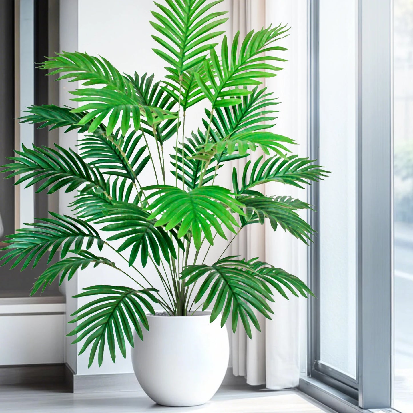 Palma Artificiale Tropicale Con Rami Di Foglie In Plastica Verde Per Decorazione Giardino Esterno Misure 50 90 120 Cm