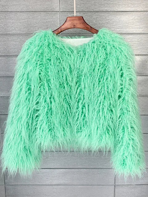 Cappotto Pelliccia Sintetica Rosa Donna Autunno Inverno Elegante Caldo Spesso Morbido Lavorazione A Maglia
