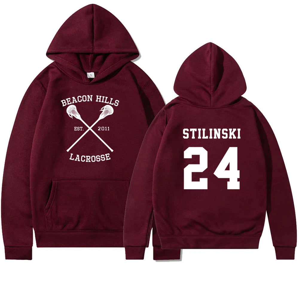 Felpa Con Cappuccio Teen Wolf Beacon Hills Lacrosse Stampa Retro Stilinski Lahey McCall Hale