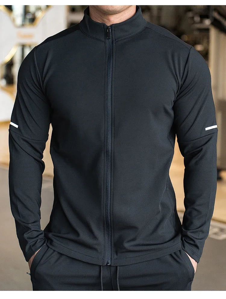 Felpa Con Zip Da Allenamento Per Uomo Manica Lunga Colletto Rialzato Tinta Unita Giacca Sportiva