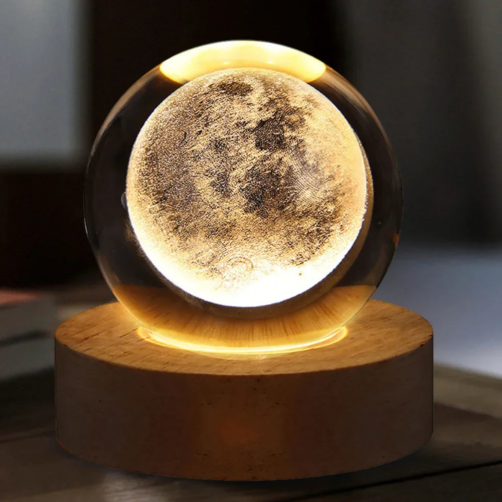 Luci Notturne Con Sfera Di Cristallo Lunare 3D Galassia Astronauta Illuminazione Laser Intaglio Regalo Di Compleanno