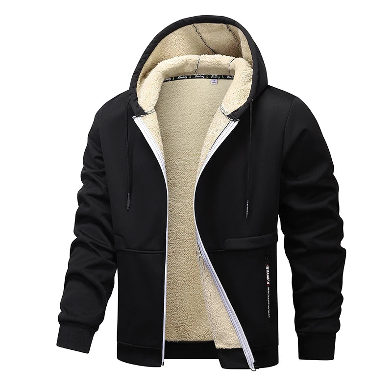 Felpa Con Cappuccio Invernale In Lana Di Agnello Con Zip Da Uomo Giacca Foderata In Pile Caldo E Spesso
