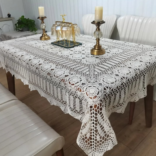 Tovaglia All'Uncinetto Fatta A Mano In Cotone Puro Con Pizzo Beige Copertura Da Tavolo Decorazione Per La Casa