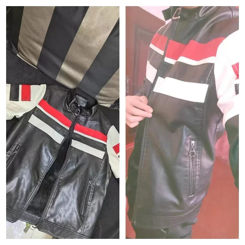 Giacca Da Moto Patchwork Da Uomo In PU Con Colletto Rialzato E Color Blocking Di Alta Qualità