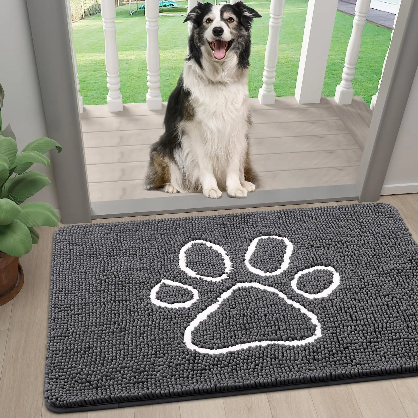 Zerbino Ciniglia Ultra Assorbente Design Zampe Lavabili Antiscivolo Asciugatura Rapida Porta Cane Fangosi