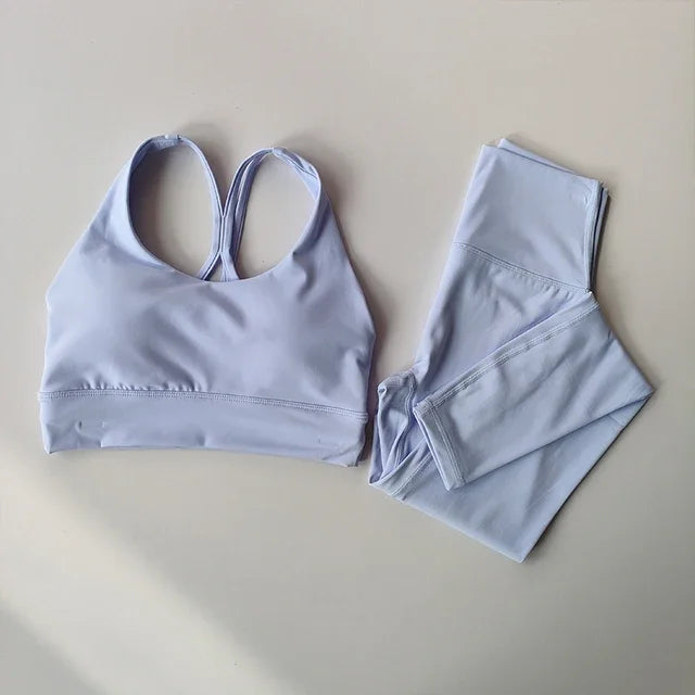 Tuta Da Yoga Donna Con Reggiseno Sportivo Fascia Alta Leggings Dimagranti Set Traspirante