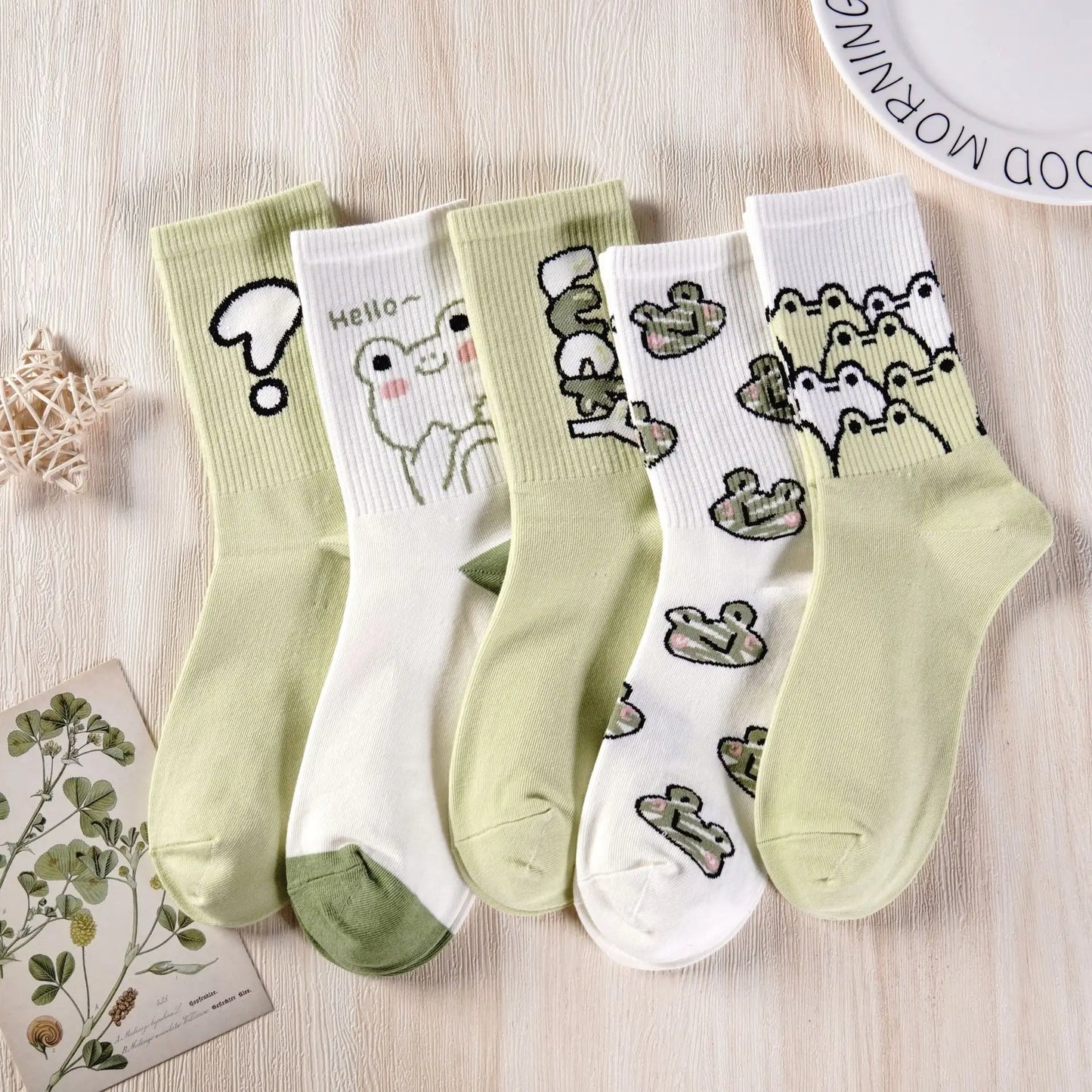 5 Paia Calzini Da Donna In Cotone Set Autunno Primavera Inverno Kawaii Harajuku Rosa Bianco Love Print