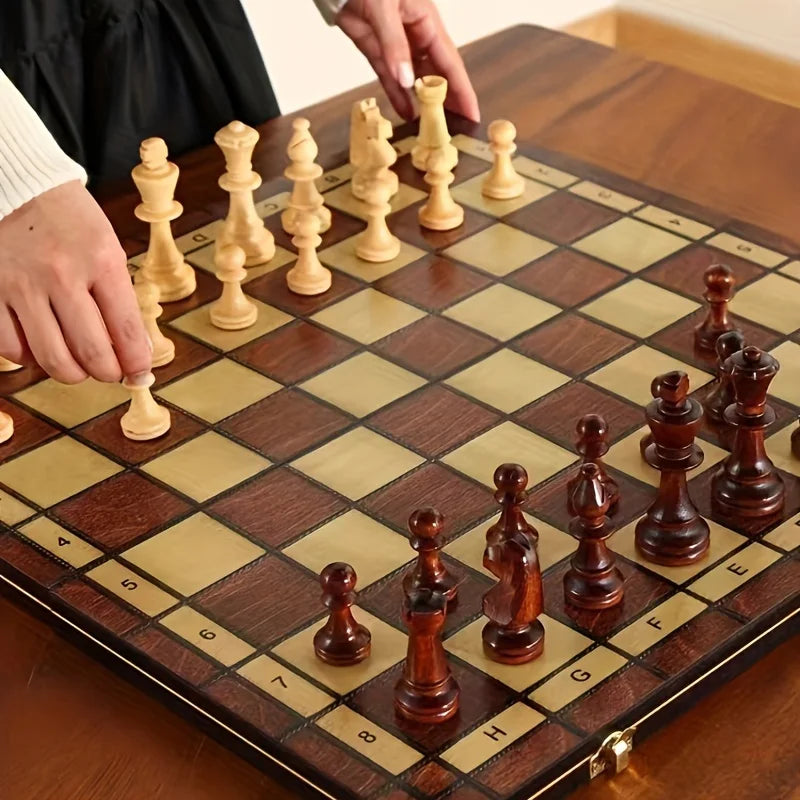 Set Di Scacchi Pieghevoli In Legno Da 44 Cm E 17,3 Pollici Con Tavolo Da Gioco In Feltro Per Adulti E Famiglie