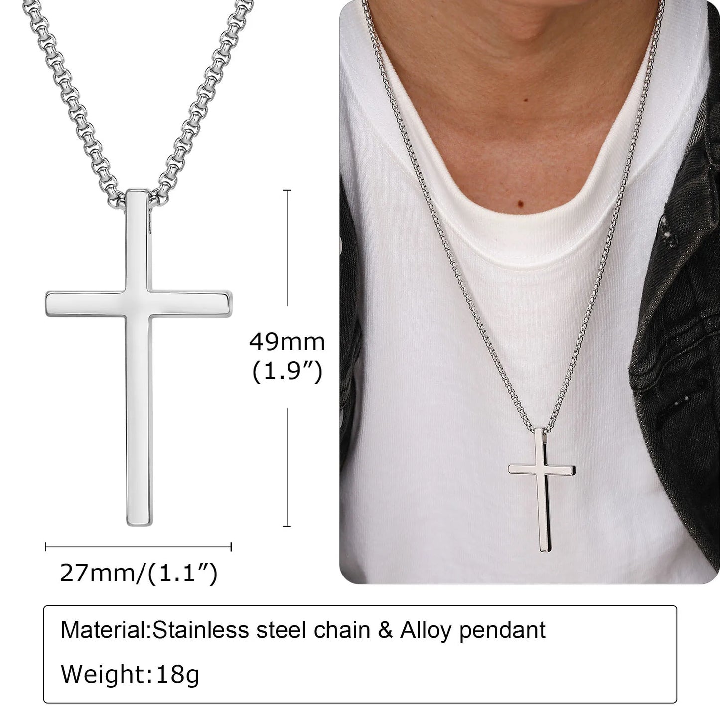 Collana Con Croce Vnox In Acciaio Inossidabile Catena A Scatola Argento Nero Per Uomo E Donna Lunghezza 55 Cm O 60 Cm