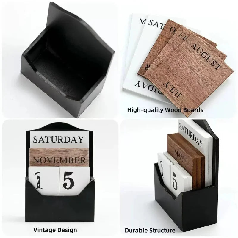 Elegante Calendario In Legno Quadrato Da Tavolo Flip Perpetuo Per Blocchi Giornalieri Per Ufficio