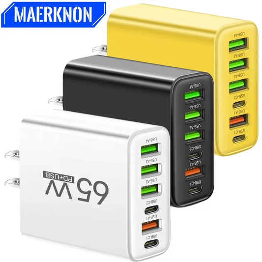 Caricatore USB Multi Porte Da Muro 65 W Con Spina EU US Ricarica Veloce Type C Per iPhone Samsung Huawei Xiaomi
