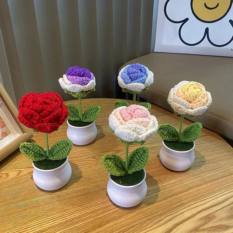 Fiore In Vaso Fai Da Te Rosa Mini Tessuti A Mano Per Scrivania Ufficio Decorazione Casa Filo Di Lana