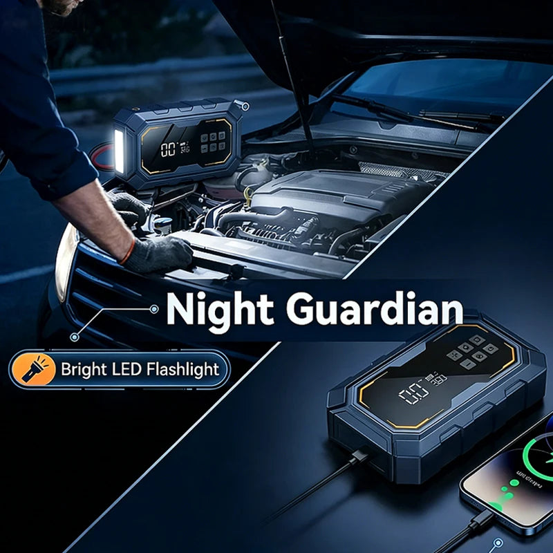 Avviatore Emergenza 4 In 1 Auto Con Compressore 150 PSI Gonfiatore Pneumatici Power Bank 12V Torcia LED 6000mAh