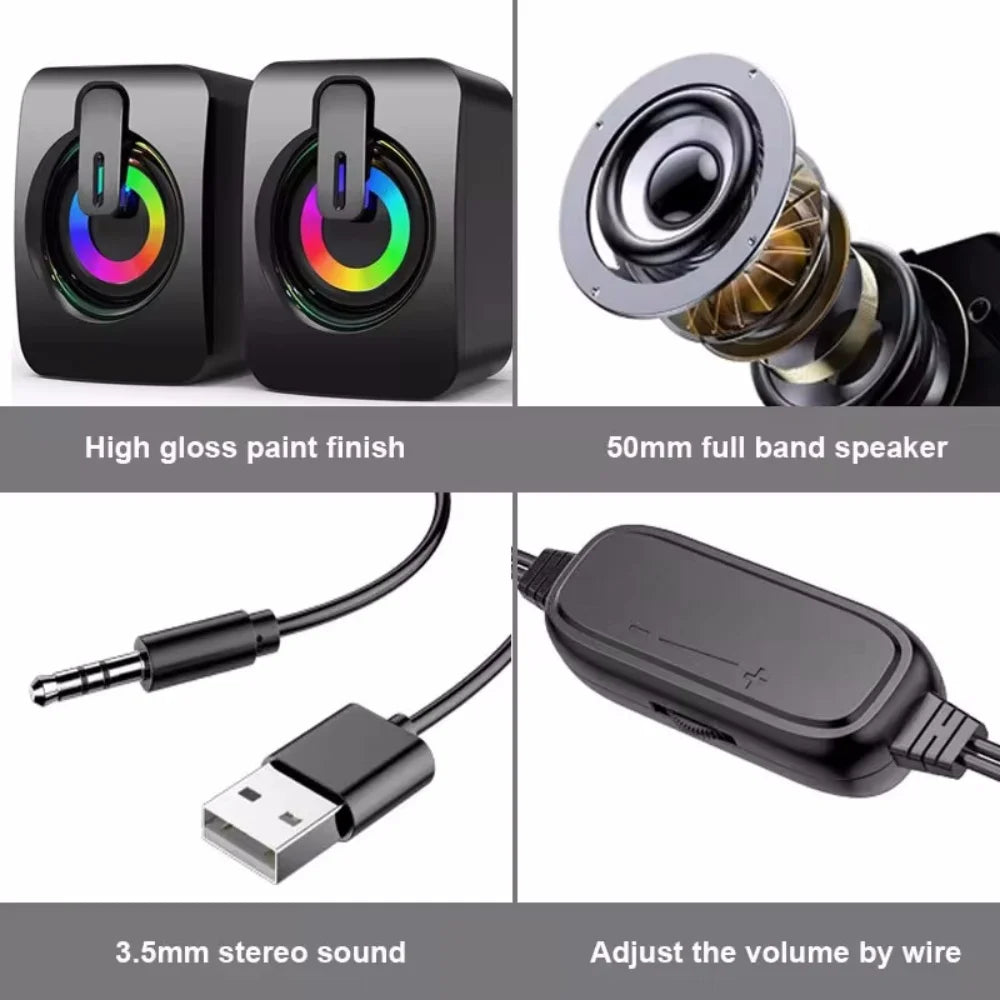 Acehe Altoparlanti PC HiFi Stereo USB Con Microfono Integrato E LED RGB Per Gaming Desktop Premium