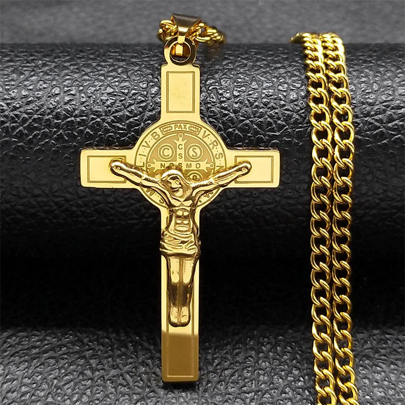 Collana Croce Biblica In Acciaio Inossidabile Pendente Gesù Lunga Unisex Uomo Donna Gioielli Religiosi